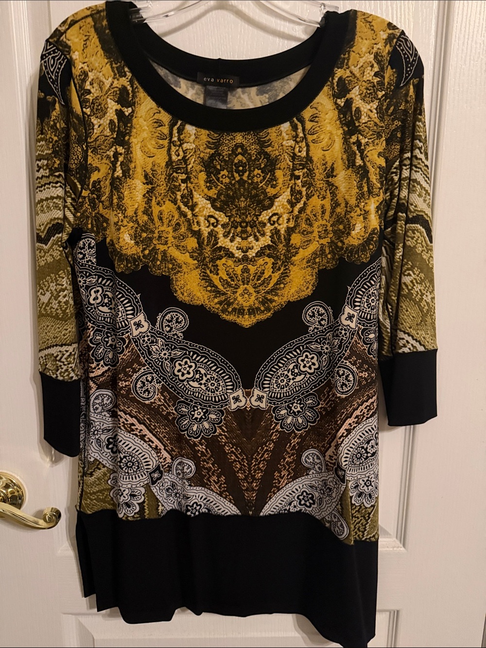 eva varro Black, Mustard & Brown Paisley Baroque Tunic